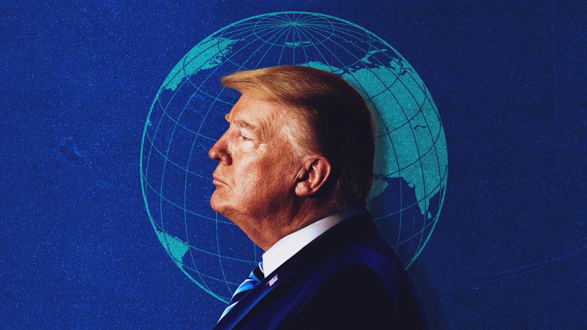 Trump in front of a globe